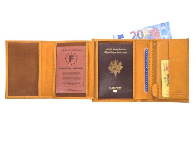 La Guêpe - Petite Maroquinerie - Portefeuille anti-rfid "Luxe" en cuir gold - 15 cm 4 volets - PM-019-06