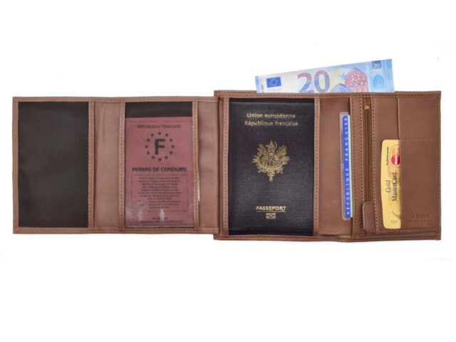 La Guêpe - Petite Maroquinerie - Portefeuille anti-rfid "Luxe" en cuir marron - 15 cm 4 volets - PM-019-06