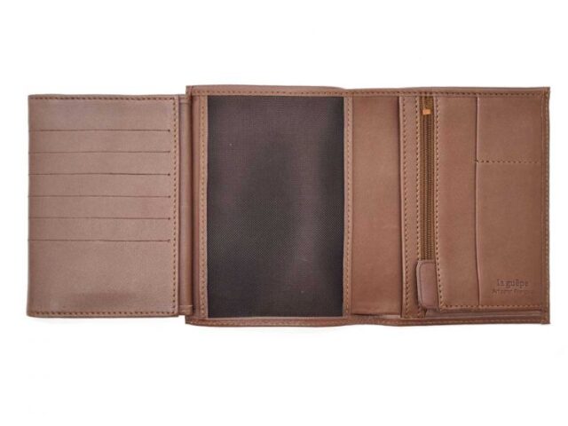 La Guêpe - Petite Maroquinerie - Portefeuille anti-rfid "Luxe" en cuir marron - 15 cm 4 volets - PM-019-06