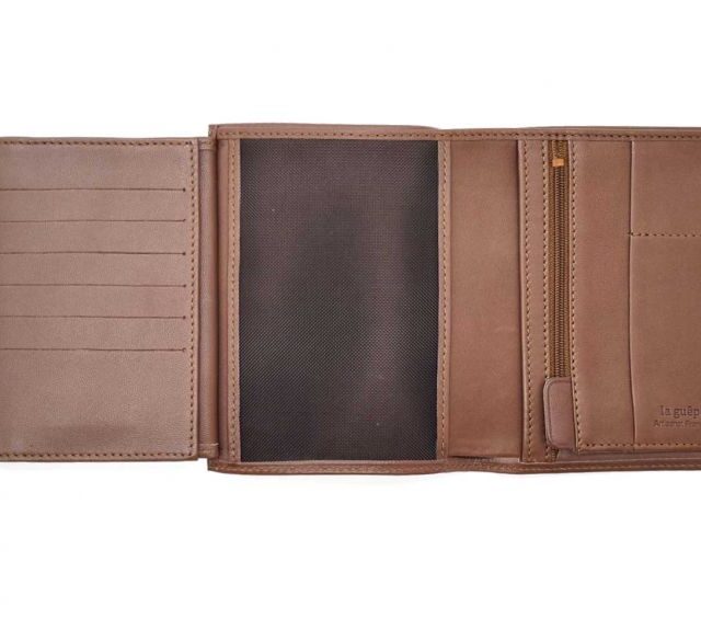 La Guêpe - Petite Maroquinerie - Portefeuille anti-rfid "Luxe" en cuir marron - 15 cm 4 volets - PM-019-06