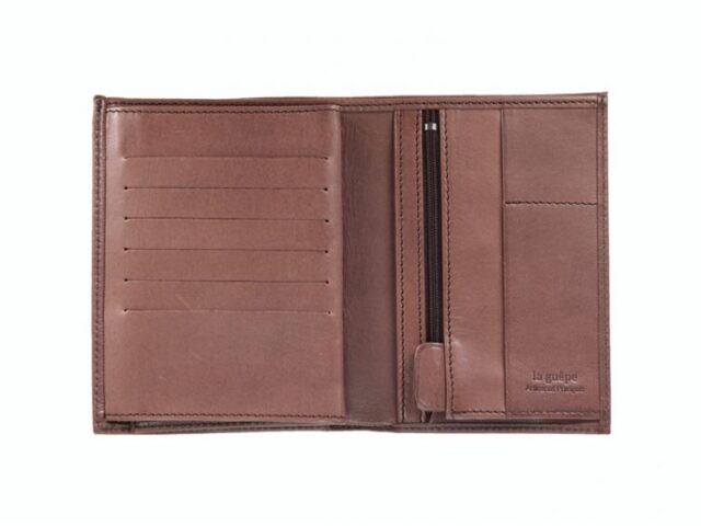 La Guêpe - Petite Maroquinerie - Portefeuille anti-rfid "Luxe" en cuir marron - 15 cm 4 volets - PM-019-06
