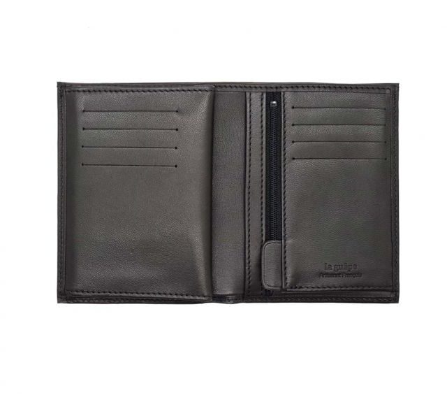 La Guêpe - Petite Maroquinerie - Portefeuille anti-rfid "Luxe" en cuir noir - 13 cm - PM-028-06