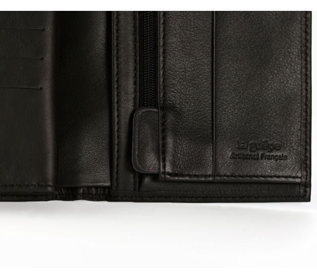 La Guêpe - Petite Maroquinerie - Portefeuille anti-rfid "Luxe" en cuir noir - 15 cm 4 volets - PM-019-06