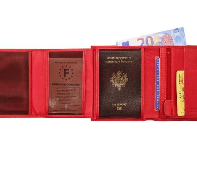 La Guêpe - Petite Maroquinerie - Portefeuille anti-rfid "Luxe" en cuir rouge - 15 cm 4 volets - PM-019-06