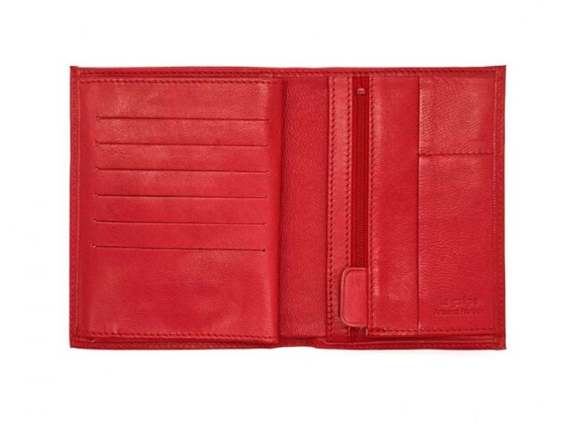 La Guêpe - Petite Maroquinerie - Portefeuille anti-rfid "Luxe" en cuir rouge - 15 cm 4 volets - PM-019-06