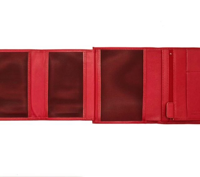 La Guêpe - Petite Maroquinerie - Portefeuille anti-rfid "Luxe" en cuir rouge - 15 cm 4 volets - PM-019-06