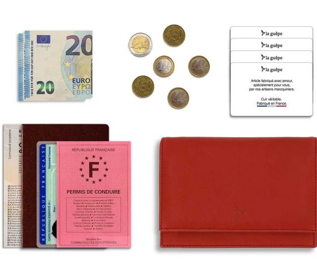 La Guêpe - Petite Maroquinerie - Portefeuille ceinture avec passant - "Luxe" en cuir rouge - PM-014-01