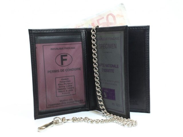 La Guêpe - Petite Maroquinerie - Portefeuille chaînette en cuir noir - 336