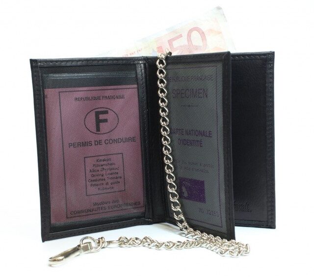 La Guêpe - Petite Maroquinerie - Portefeuille chaînette en cuir noir - 336