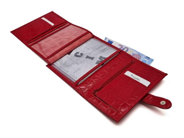 La Guêpe - Petite Maroquinerie - Portefeuille croco 4 volets en cuir rouge - 320