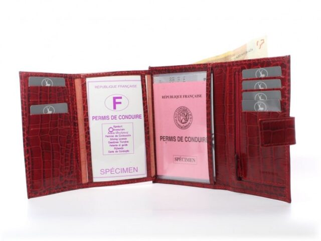 La Guêpe - Petite Maroquinerie - Portefeuille croco 4 volets en cuir rouge - 320