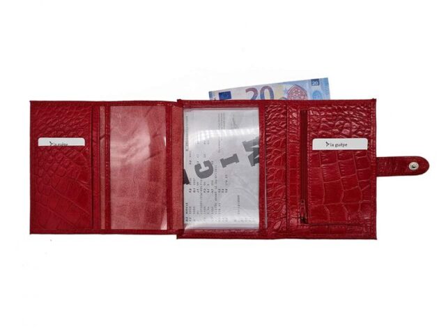 La Guêpe - Petite Maroquinerie - Portefeuille croco 4 volets en cuir rouge - 320