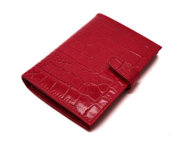 La Guêpe - Petite Maroquinerie - Portefeuille croco 4 volets en cuir rouge - 320