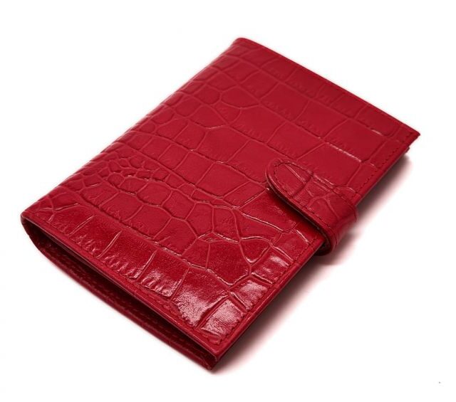 La Guêpe - Petite Maroquinerie - Portefeuille croco 4 volets en cuir rouge - 320