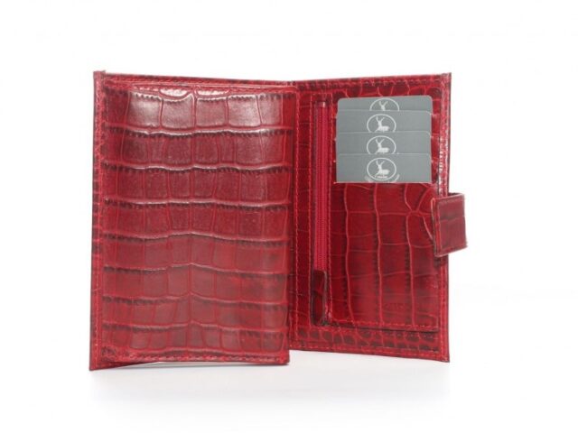 La Guêpe - Petite Maroquinerie - Portefeuille croco 4 volets en cuir rouge - 320