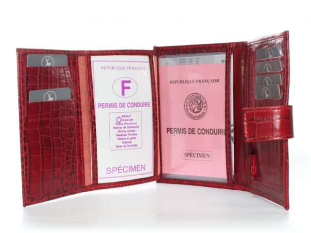 La Guêpe - Petite Maroquinerie - Portefeuille croco 4 volets en cuir rouge - 320