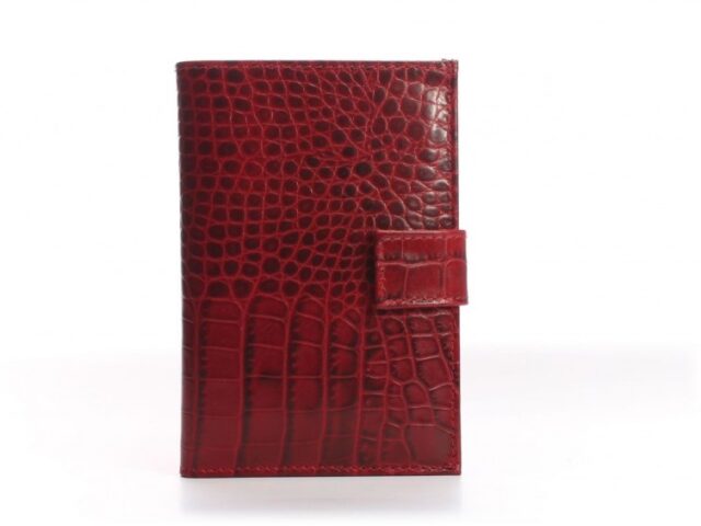 La Guêpe - Petite Maroquinerie - Portefeuille croco 4 volets en cuir rouge - 320