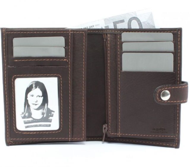 La Guêpe - Petite Maroquinerie - Portefeuille cuir marron à patte - 139