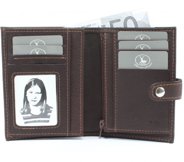 La Guêpe - Petite Maroquinerie - Portefeuille cuir marron à patte - 139