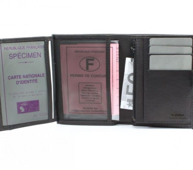 La Guêpe - Petite Maroquinerie - Portefeuille cuir noir à patte - 139