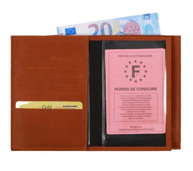 La Guêpe - Petite Maroquinerie - Portefeuille double rabat en cuir fauve - 969 grand