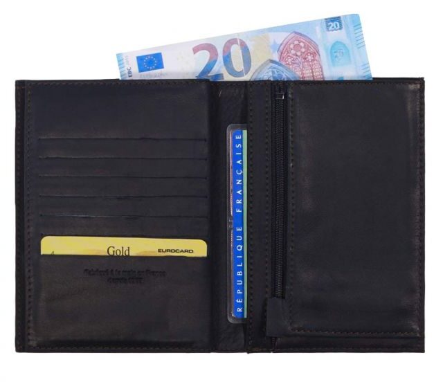 La Guêpe - Petite Maroquinerie - Portefeuille double rabat en cuir marine - 969 grand