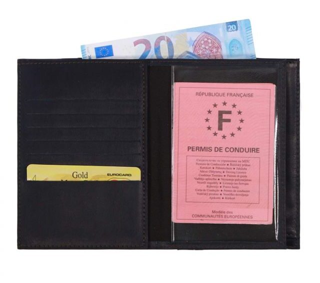 La Guêpe - Petite Maroquinerie - Portefeuille double rabat en cuir marine - 969 grand