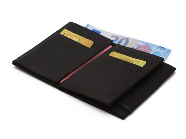La Guêpe - Petite Maroquinerie - Portefeuille double rabat en cuir noir - 954 petit