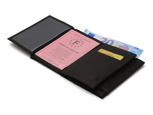 La Guêpe - Petite Maroquinerie - Portefeuille double rabat en cuir noir - 954 petit