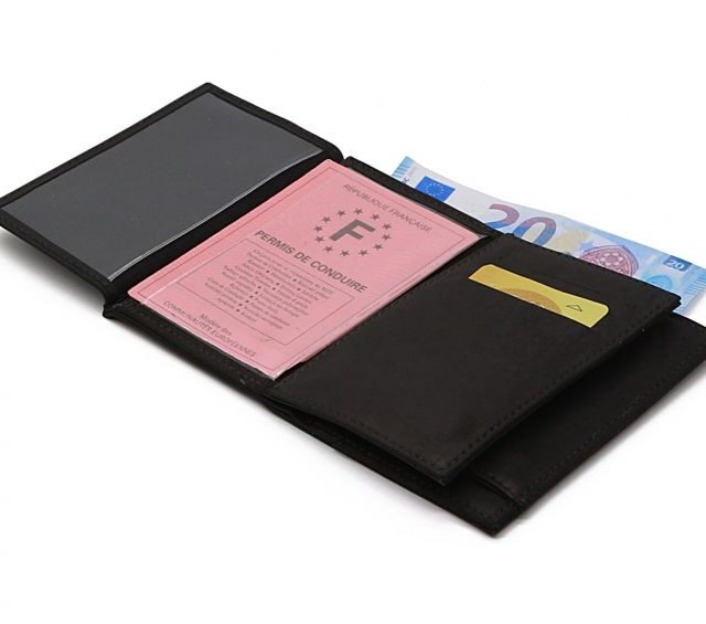 La Guêpe - Petite Maroquinerie - Portefeuille double rabat en cuir noir - 954 petit