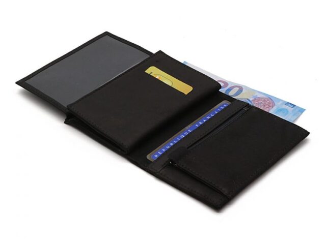 La Guêpe - Petite Maroquinerie - Portefeuille double rabat en cuir noir - 954 petit