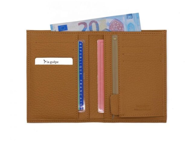 La Guêpe - Petite Maroquinerie - Portefeuille en cuir grainé beige - 13 cm