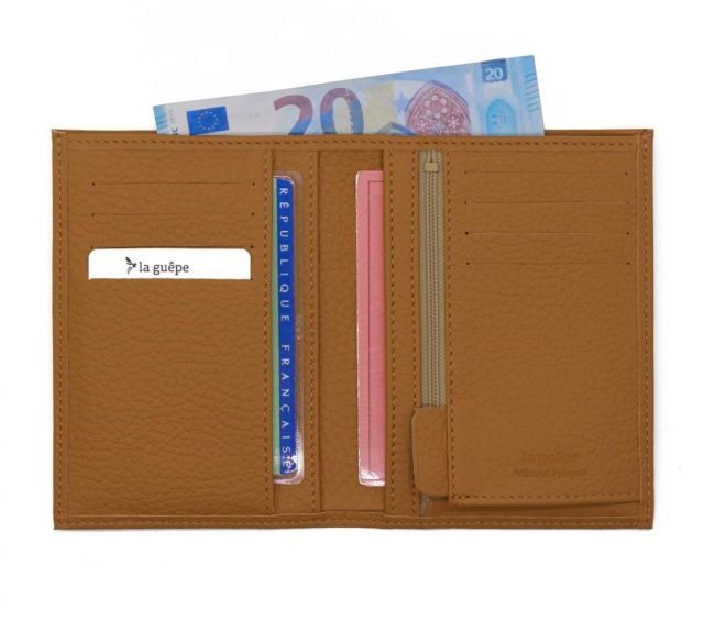 La Guêpe - Petite Maroquinerie - Portefeuille en cuir grainé beige - 13 cm