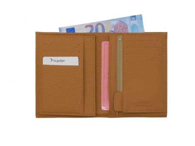 La Guêpe - Petite Maroquinerie - Portefeuille en cuir grainé beige - 13 cm