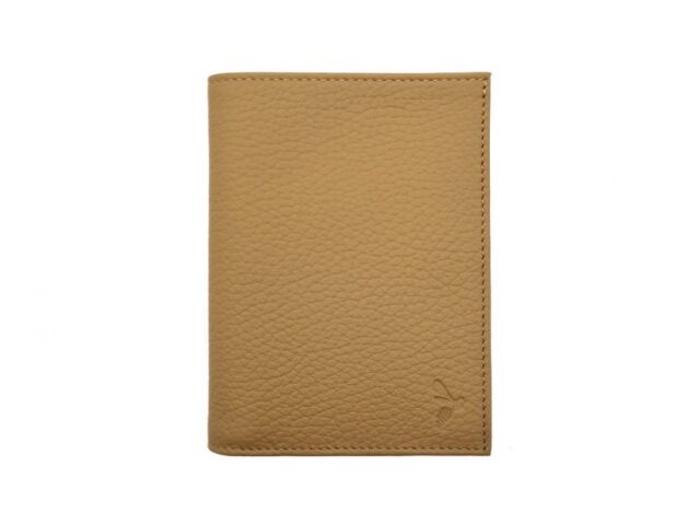 La Guêpe - Portefeuille en cuir grainé beige – 13 cm, 3 volets – PM-002-05