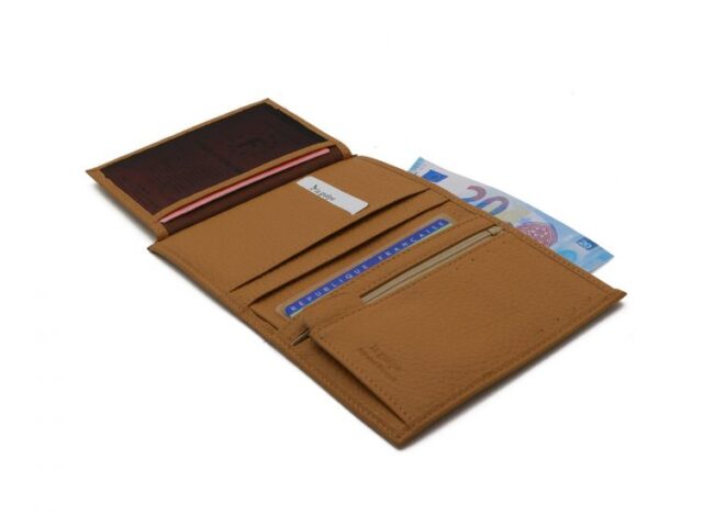 La Guêpe - Petite Maroquinerie - Portefeuille en cuir grainé beige - 13 cm