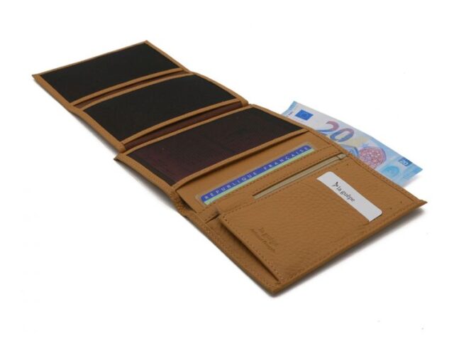 La Guêpe - Petite Maroquinerie - Portefeuille en cuir grainé beige - 13 cm - PM-028-05