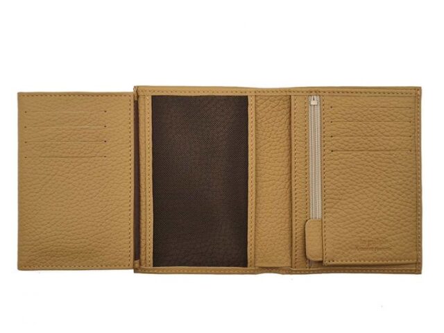 La Guêpe - Petite Maroquinerie - Portefeuille en cuir grainé beige - 13 cm - PM-028-05