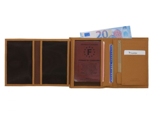 La Guêpe - Petite Maroquinerie - Portefeuille en cuir grainé beige - 13 cm - PM-028-05