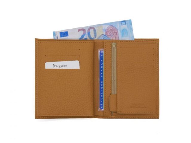 La Guêpe - Petite Maroquinerie - Portefeuille en cuir grainé beige - 13 cm - PM-028-05