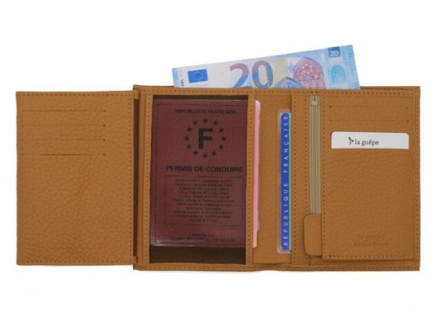 La Guêpe - Petite Maroquinerie - Portefeuille en cuir grainé beige - 13 cm - PM-028-05