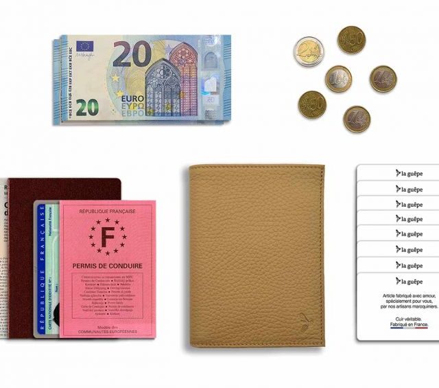 La Guêpe - Petite Maroquinerie - Portefeuille en cuir grainé beige - 15 cm