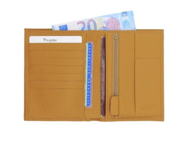 La Guêpe - Petite Maroquinerie - Portefeuille en cuir grainé beige - 15 cm