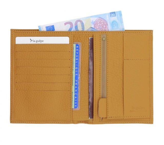 La Guêpe - Petite Maroquinerie - Portefeuille en cuir grainé beige - 15 cm