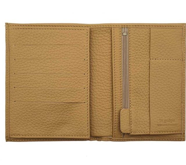 La Guêpe - Petite Maroquinerie - Portefeuille en cuir grainé beige - 15 cm