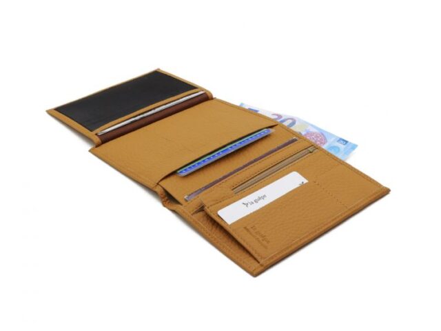 La Guêpe - Petite Maroquinerie - Portefeuille en cuir grainé beige - 15 cm