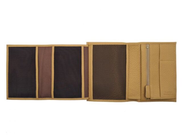 La Guêpe - Petite Maroquinerie - Portefeuille en cuir grainé beige - 15 cm 4 volets - PM-019-05