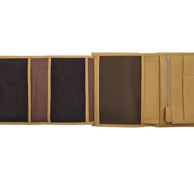 La Guêpe - Petite Maroquinerie - Portefeuille en cuir grainé beige - 15 cm 4 volets - PM-019-05