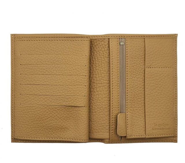 La Guêpe - Petite Maroquinerie - Portefeuille en cuir grainé beige - 15 cm 4 volets - PM-019-05