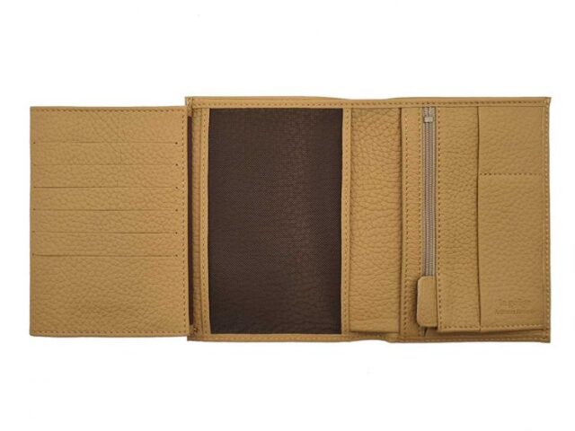 La Guêpe - Petite Maroquinerie - Portefeuille en cuir grainé beige - 15 cm 4 volets - PM-019-05